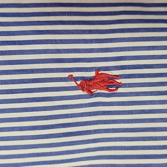 POLO Ralph Lauren Blue stripe button down shirt custom fit size XL 17.5 - Picture 4 of 7